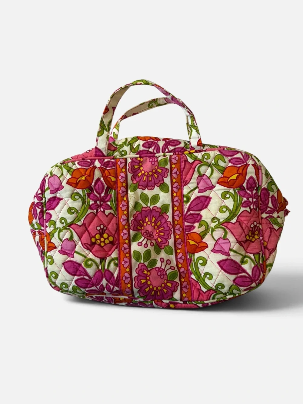 Vera Bradley Retired Lilli Belle Floral Travel Cosmetic Bag Pink Green Orange